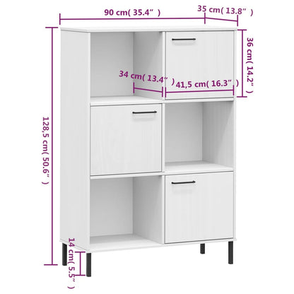 Bokhylla med metallben OSLO vit 90x35x128,5 cm massivt trä