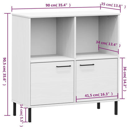 Bokhylla med metallben OSLO vit 90x35x90,5 cm massivt trä