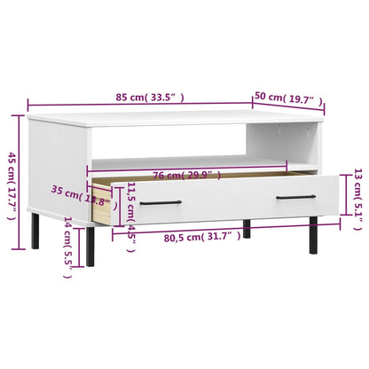 Soffbord med metallben OSLO vit 85x50x45 cm massivt trä