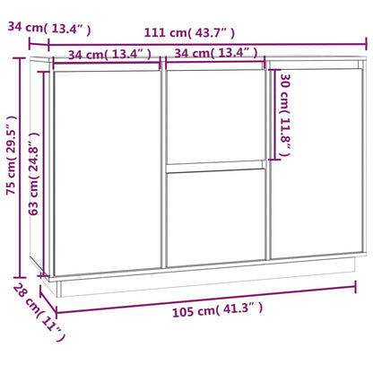 Skänk vit 111x34x75 cm massiv furu