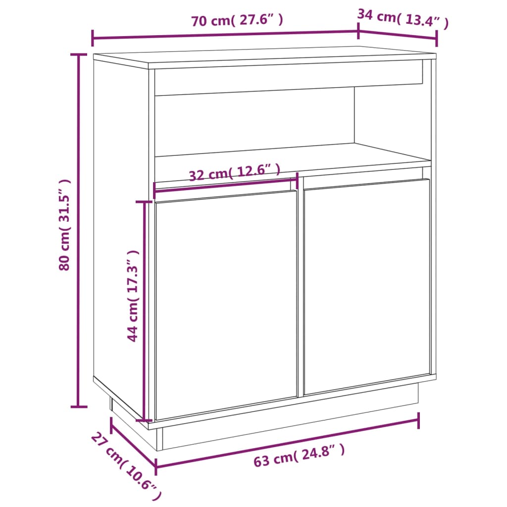 Skänk vit 70x34x80 cm massiv furu