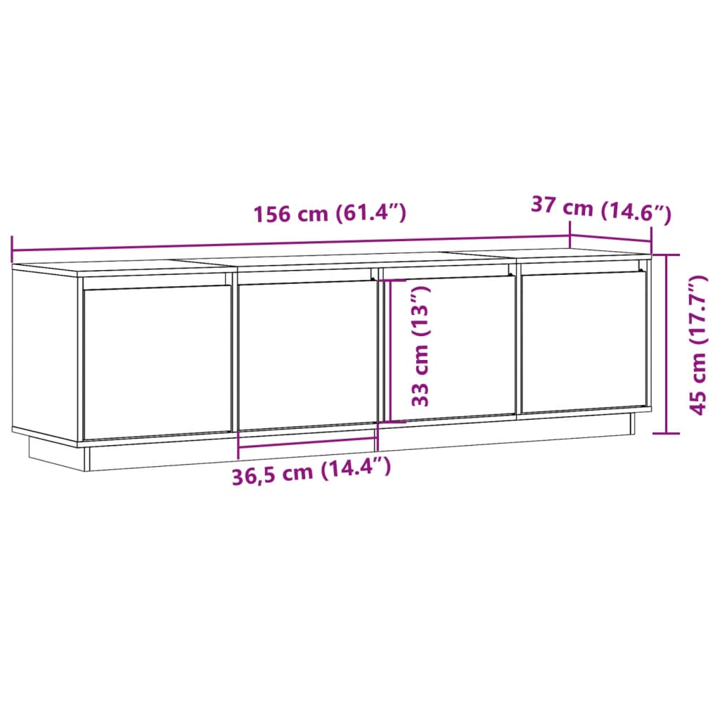 Tv-bänk 156x37x45 cm massiv furu