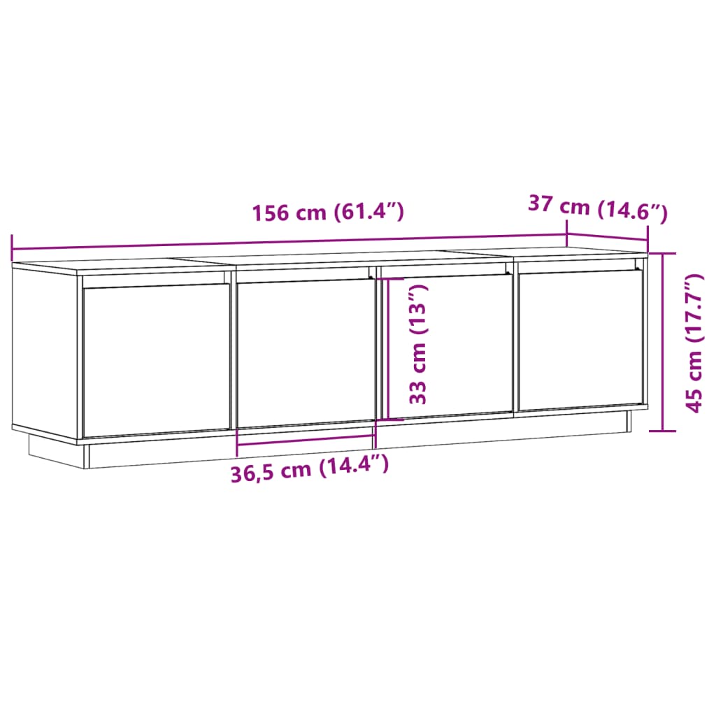 Tv-bänk vit 156x37x45 cm massiv furu