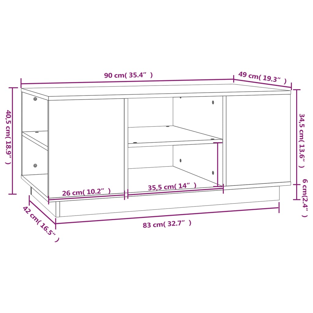 Soffbord 90x49x40,5 cm massiv furu