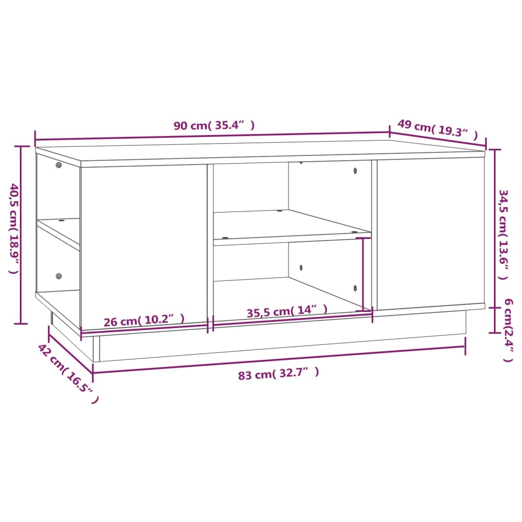 Soffbord vit 90x49x40,5 cm massiv furu