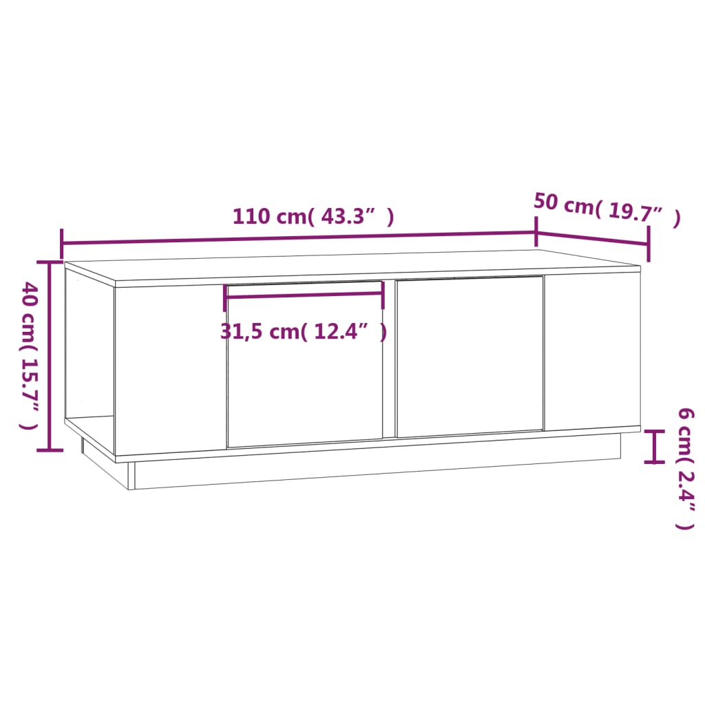 Soffbord vit 110x50x40 cm massiv furu