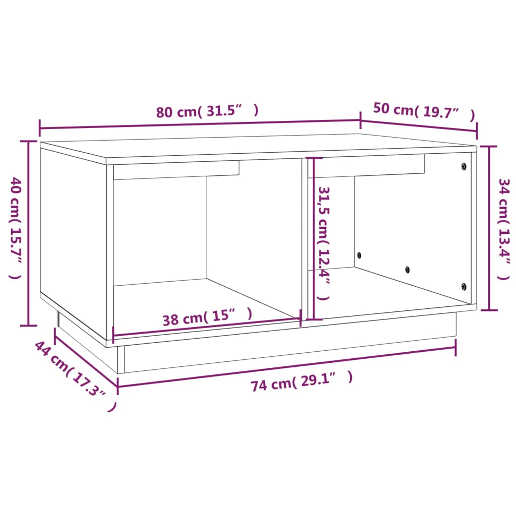 Soffbord vit 80x50x40 cm massivt furu