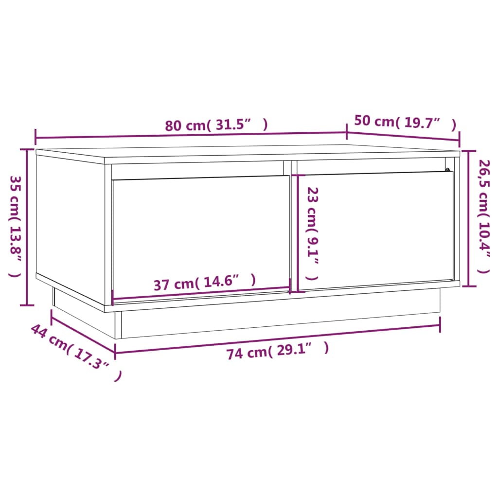 Soffbord vit 80x50x35 cm massiv furu