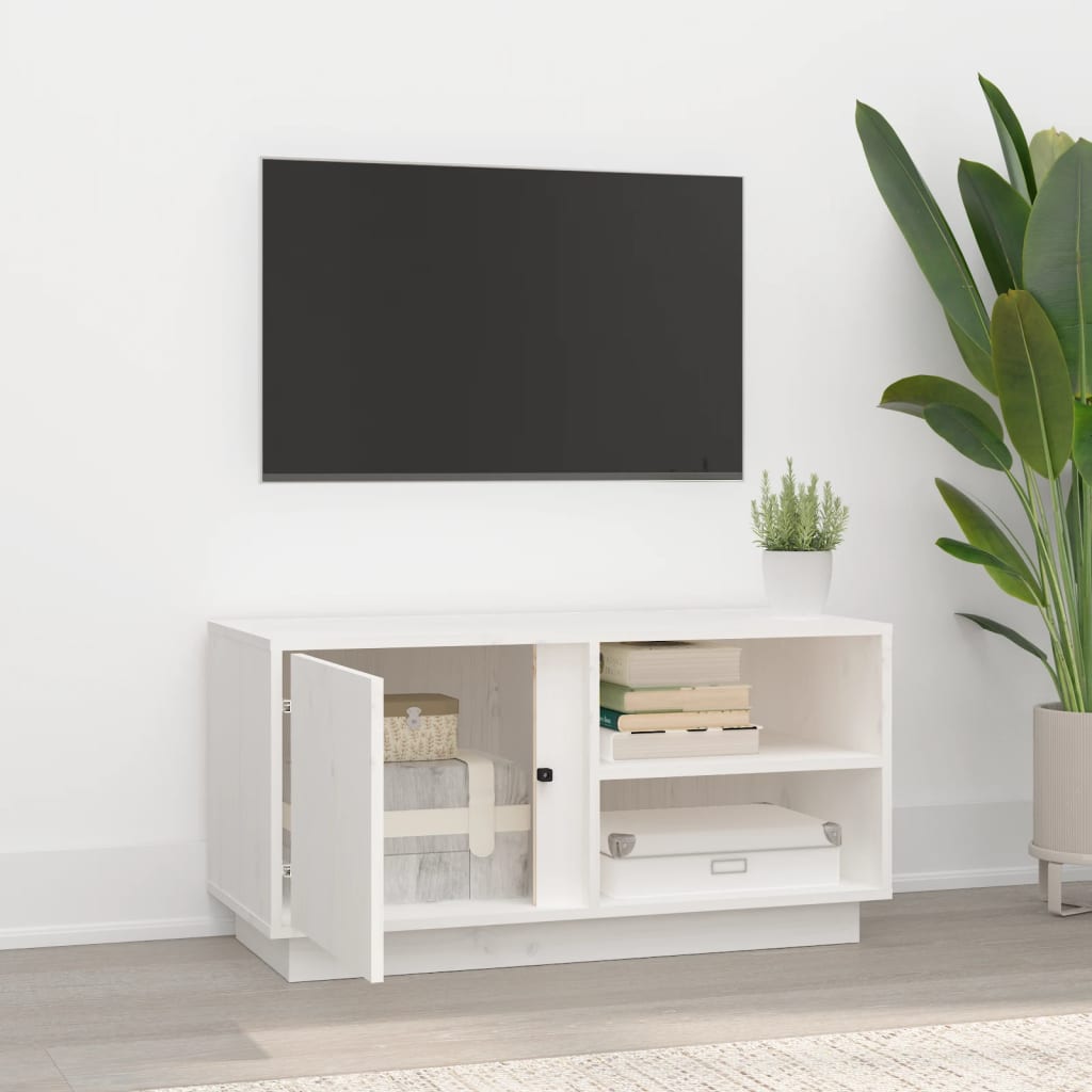 Tv-bänk vit 80x35x40,5 cm massiv furu