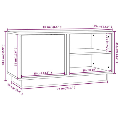 Tv-bänk vit 80x35x40,5 cm massiv furu