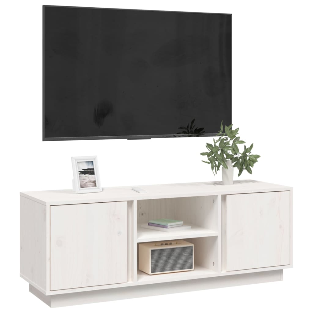 Tv-bänk vit 110x35x40,5 cm massiv furu