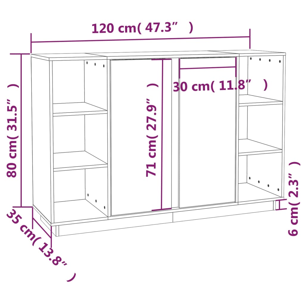 Skänk vit 120x35x80 cm massiv furu