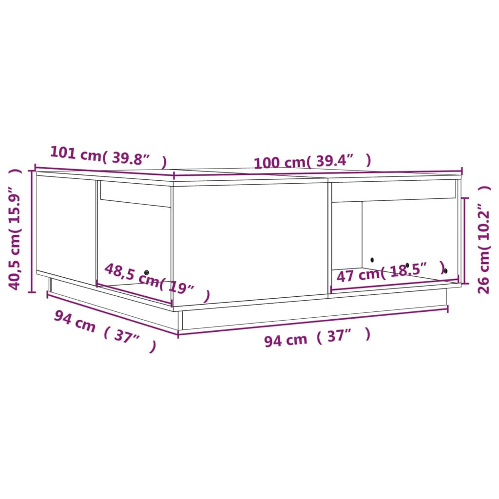 Soffbord vit 100x101x40,5 cm massiv furu