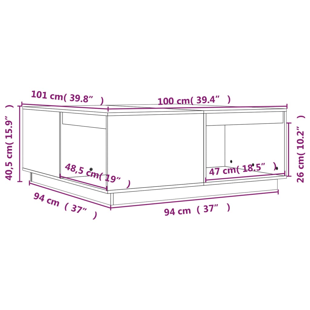 Soffbord grå 100x101x40,5 cm massiv furu