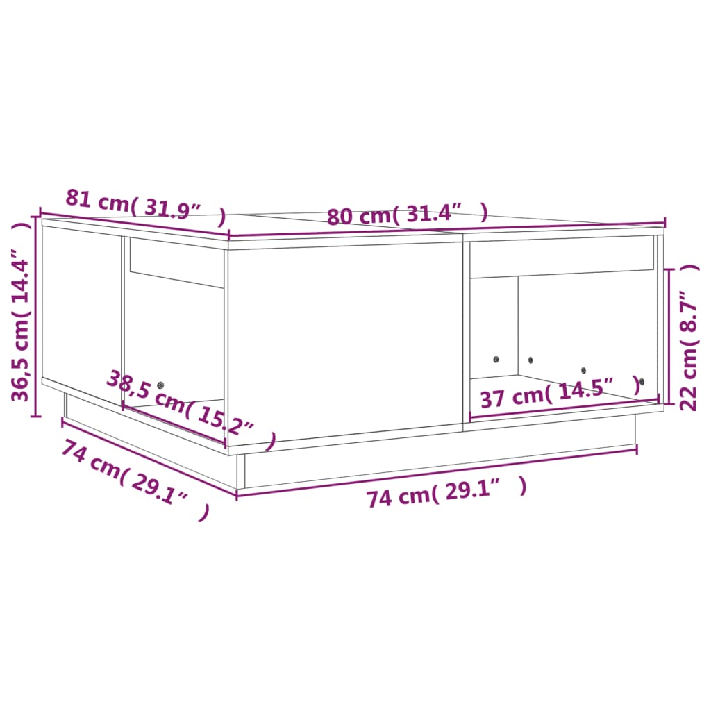 Soffbord honungsbrun 80x81x36,5 cm massiv furu