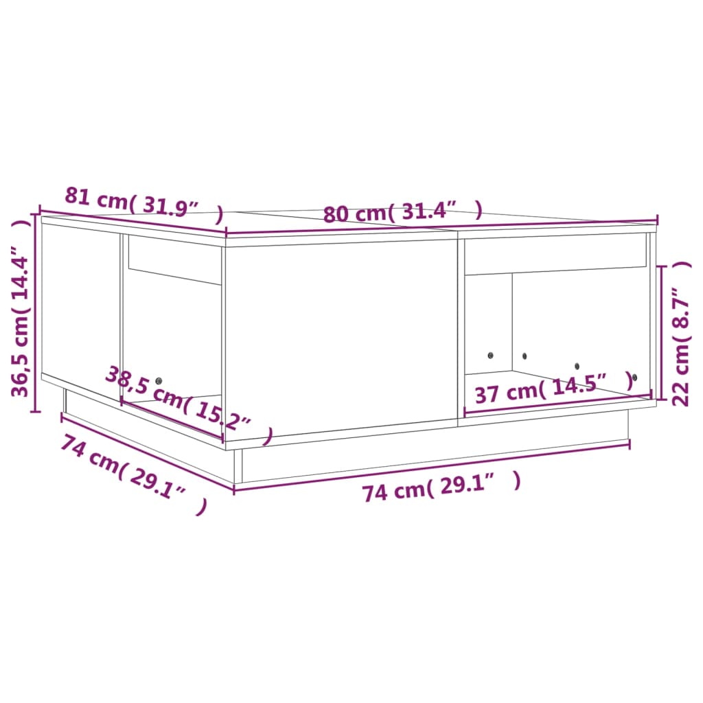 Soffbord svart 80x81x36,5 cm massiv furu