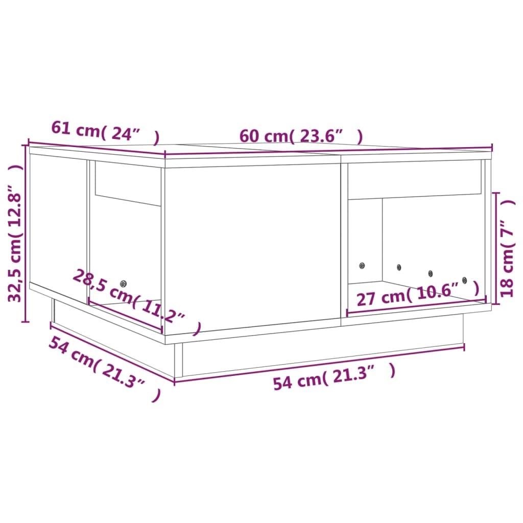 Soffbord vit 60x61x32,5 cm massiv furu