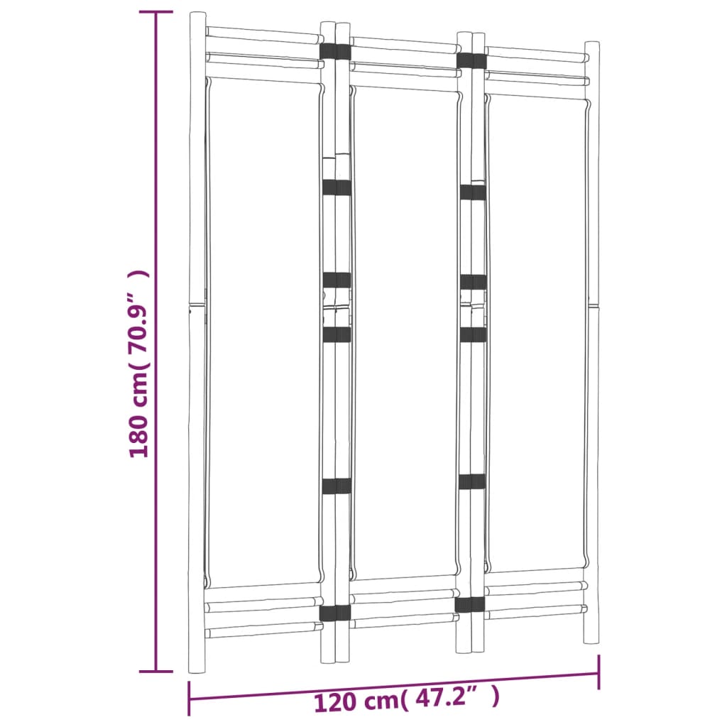 Rumsavdelare 3 paneler hopfällbar 120 cm bambu och kanvas