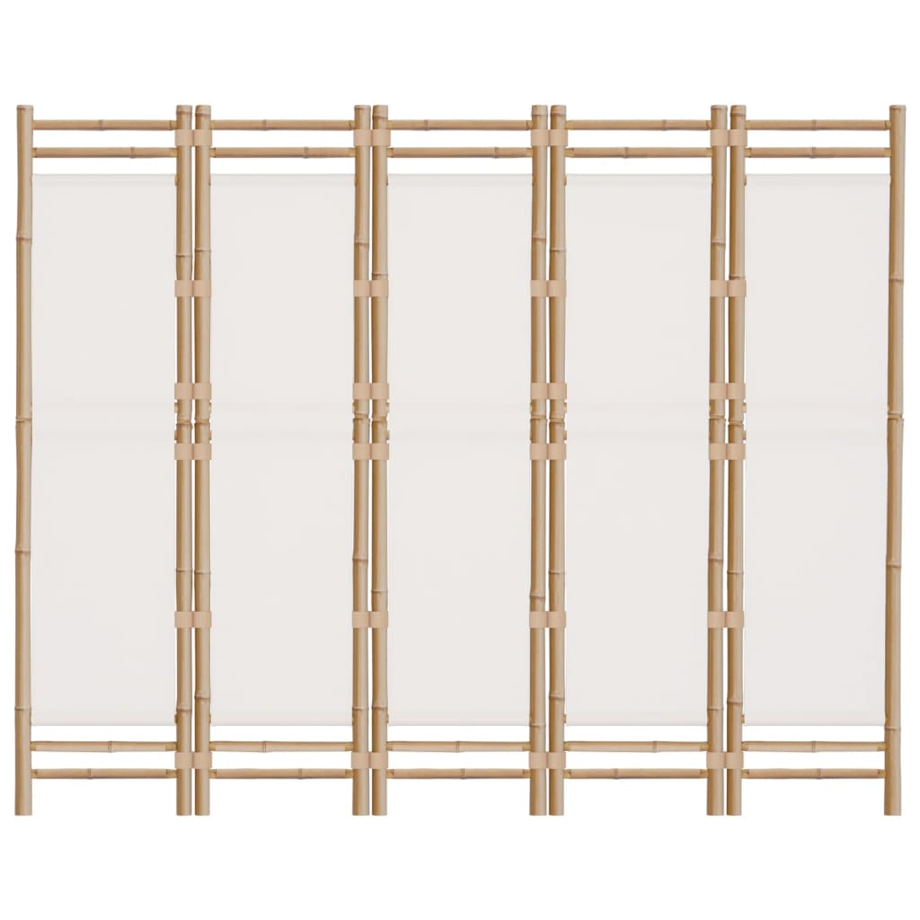 Rumsavdelare 5 paneler hopfällbar 200 cm bambu och kanvas