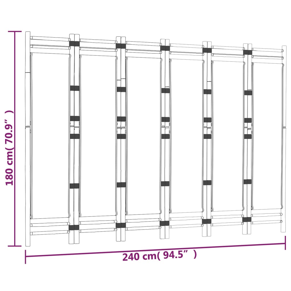 Rumsavdelare 6 paneler hopfällbar 240 cm bambu och kanvas