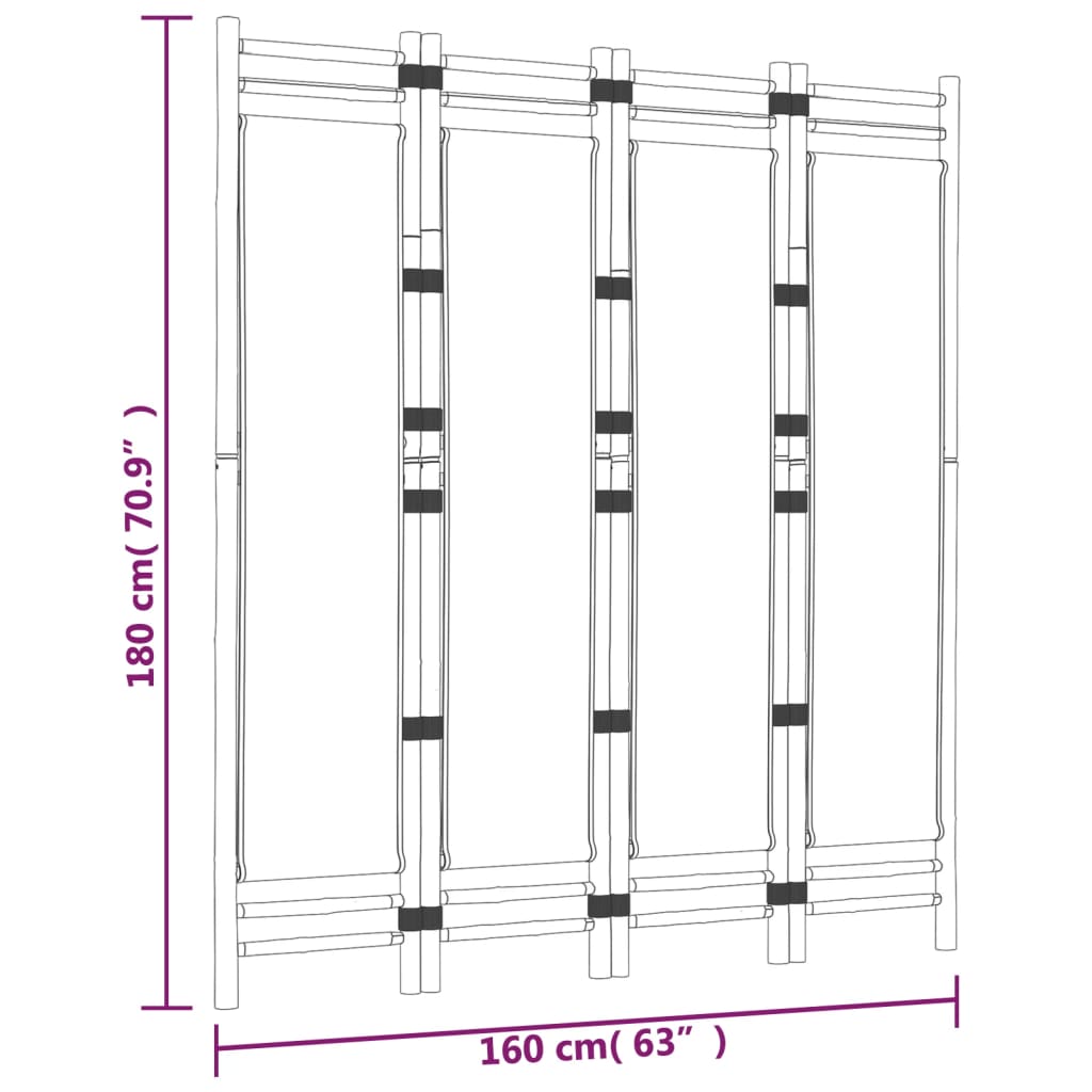 Rumsavdelare 4 paneler hopfällbar 160 cm bambu och kanvas