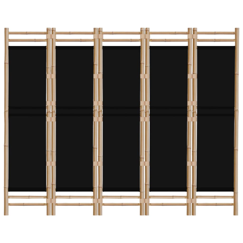 Rumsavdelare 5 paneler hopfällbar 200 cm bambu och kanvas