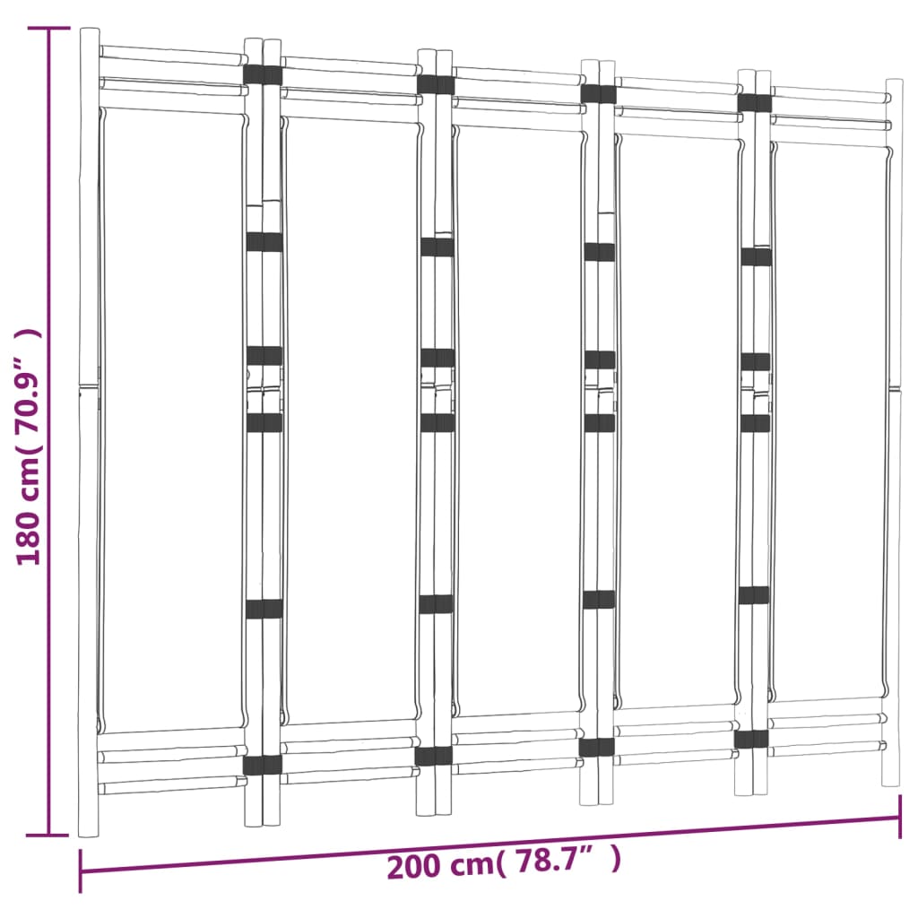 Rumsavdelare 5 paneler hopfällbar 200 cm bambu och kanvas