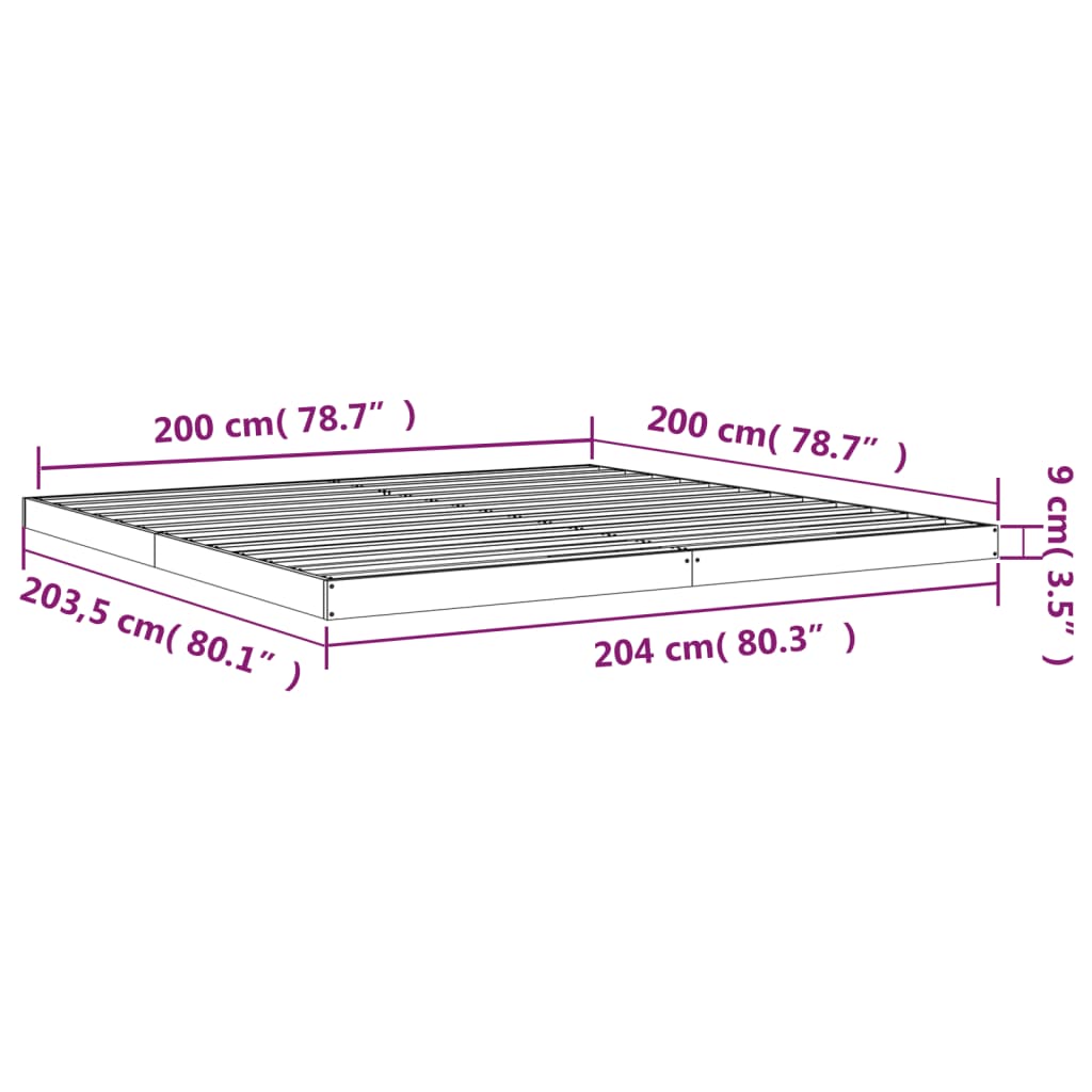 Sängram 200x200 cm massiv furu