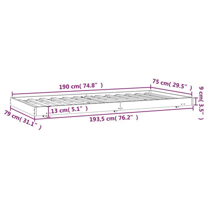 Sängram utan madrass vit 75x190 cm massiv furu