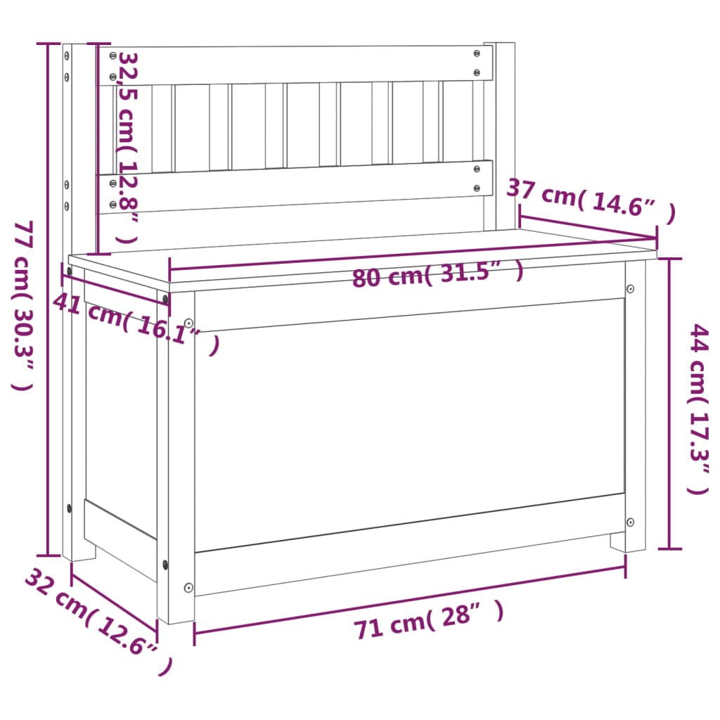 Bänk svart 80x41x77 cm massiv furu