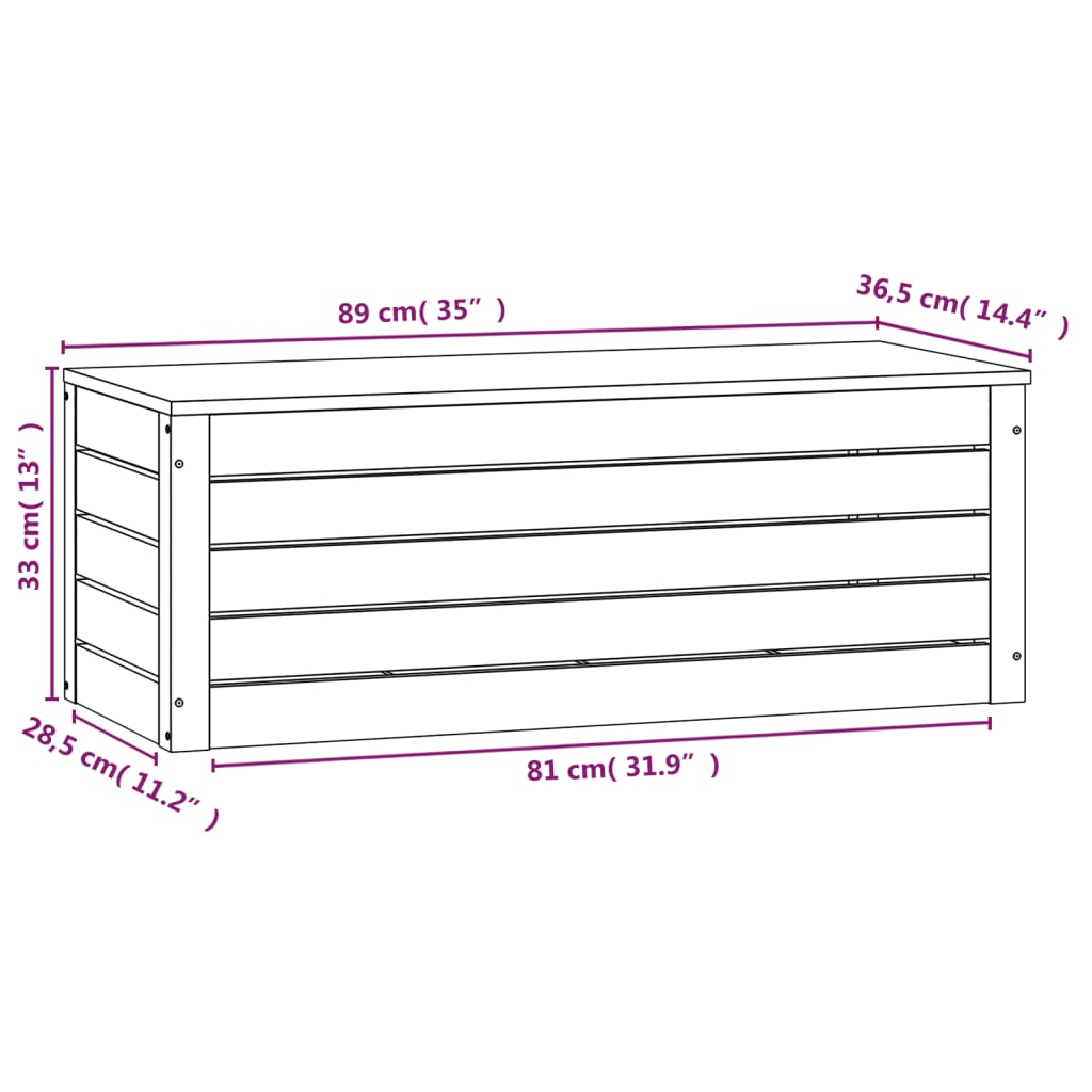 Förvaringslåda vit 89x36,5x33 cm massiv furu