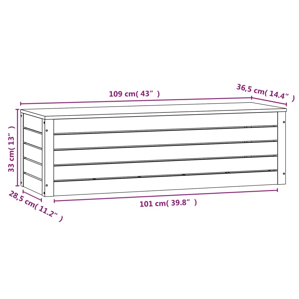 Förvaringslåda vit 109x36,5x33 cm massiv furu