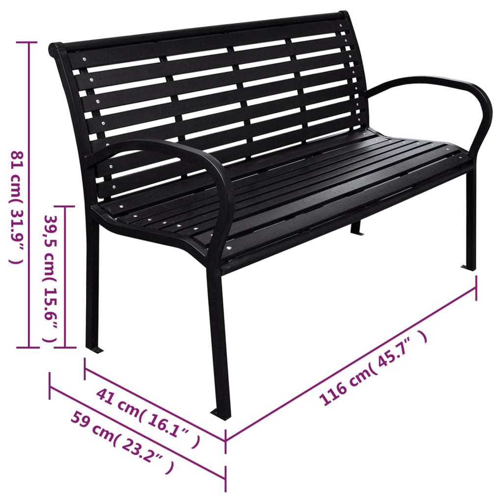 Trädgårdsbänk svart 116 cm stål och WPC