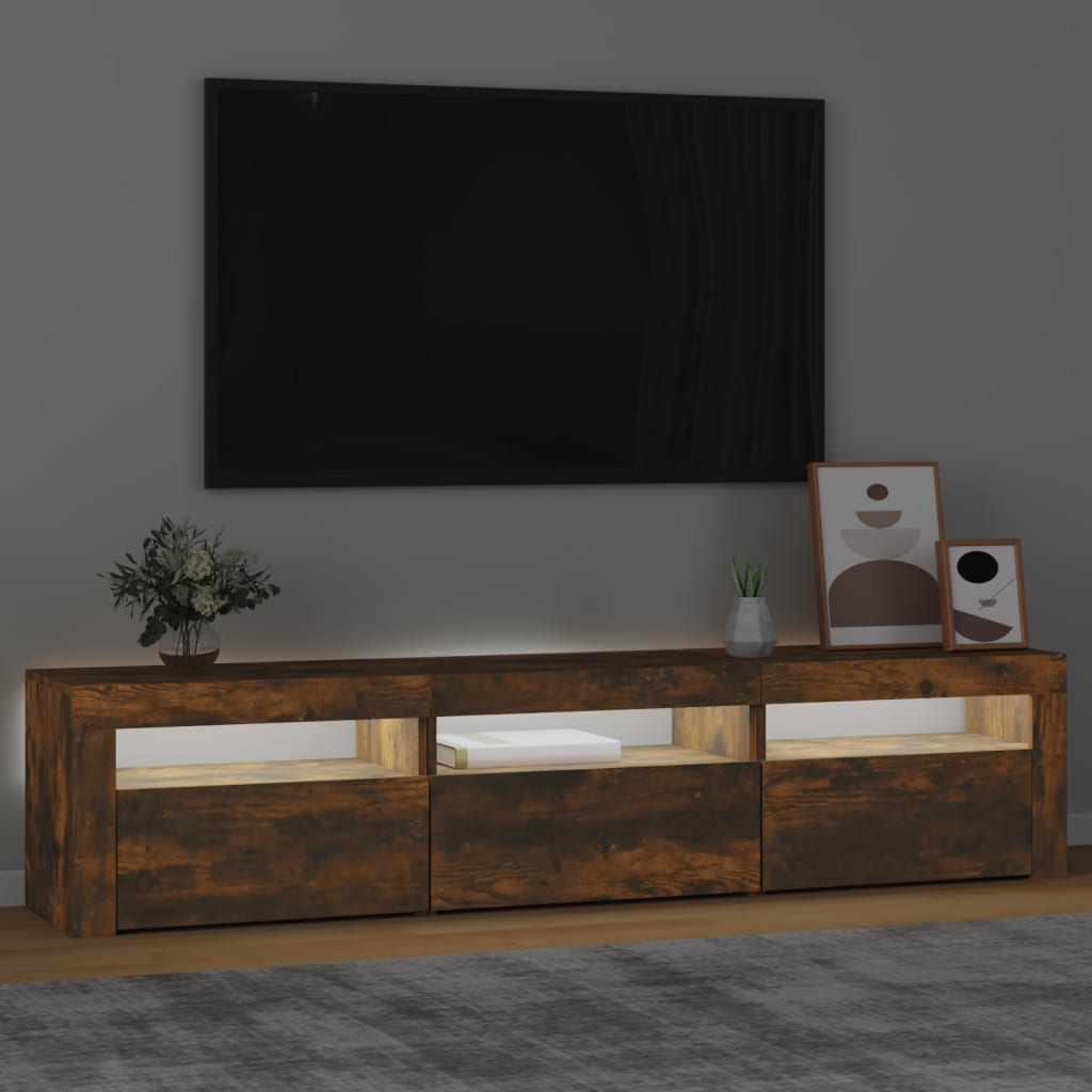 Tv-bänk med LED-belysning rökfärgad ek 180x35x40 cm