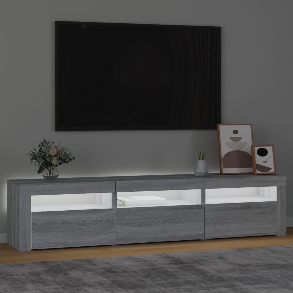 Tv-bänk med LED-belysning grå sonoma 180x35x40 cm