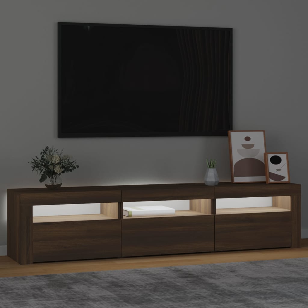 Tv-bänk med LED-belysning brun ek 180x35x40 cm