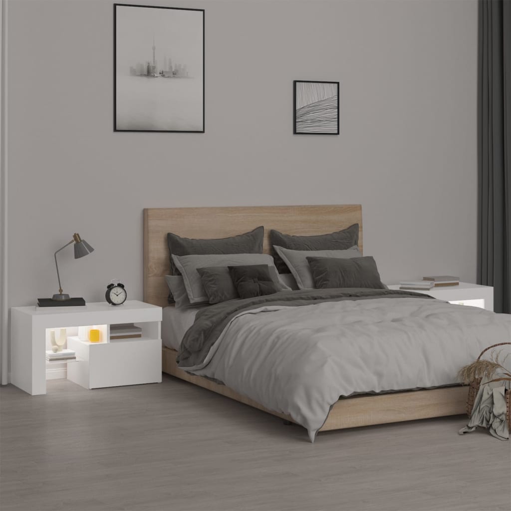 Sängbord med LED 2 st vit 70x36,5x40 cm