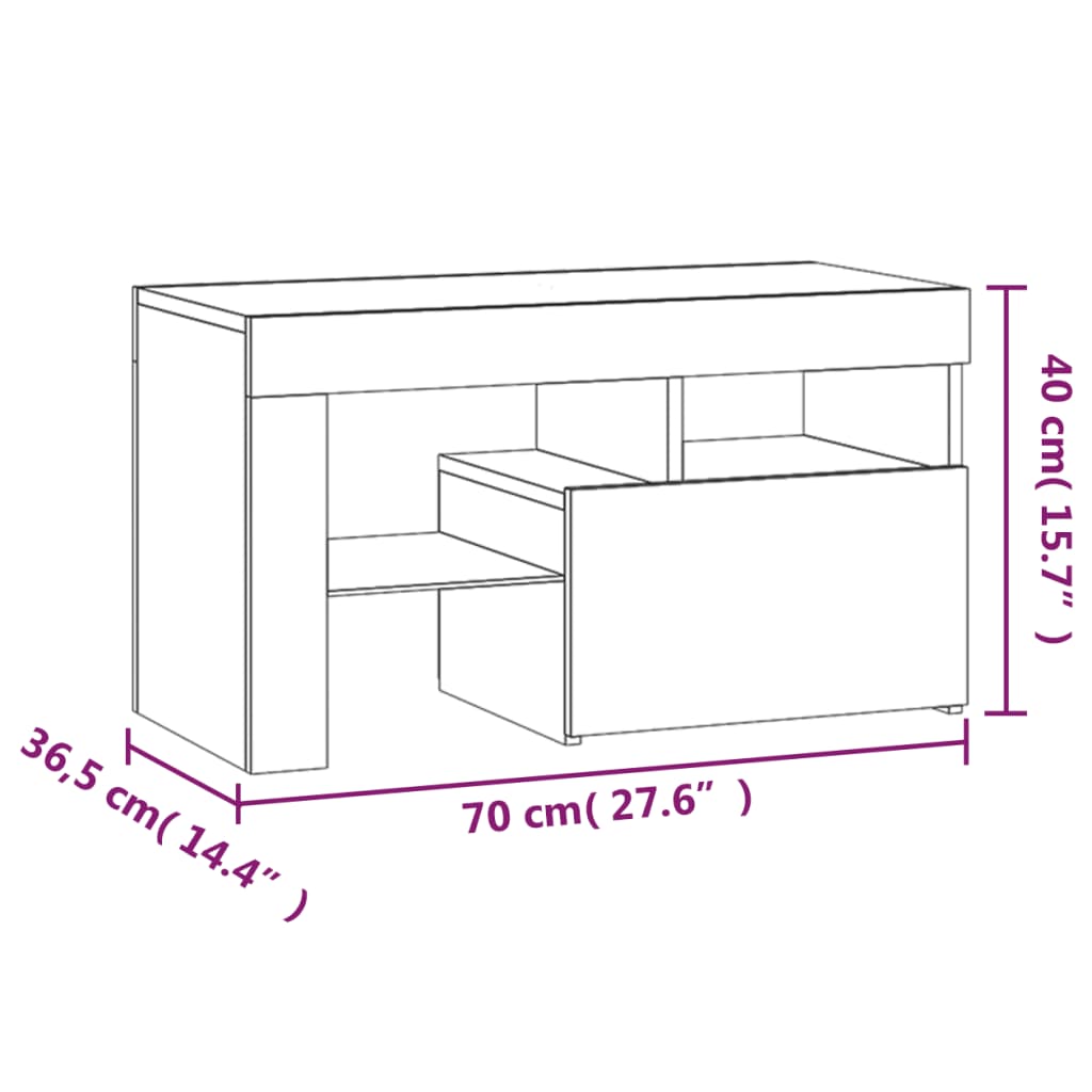 Sängbord med LED 2 st svart 70x36,5x40 cm