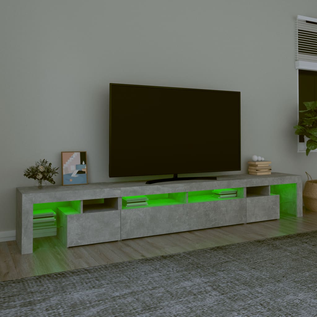 Tv-bänk med LED-belysning betonggrå 260x36,5x40 cm