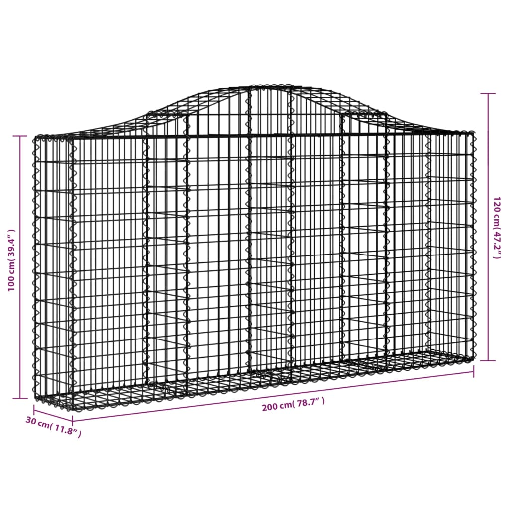 Gabion bågformad 200x30x100/120 cm galvaniserat järn