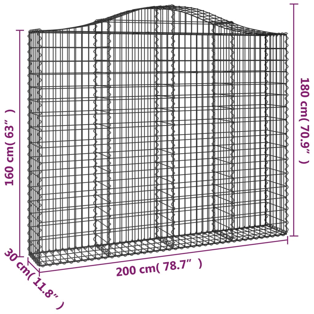 Gabion bågformad 200x30x160/180 cm galvaniserat järn