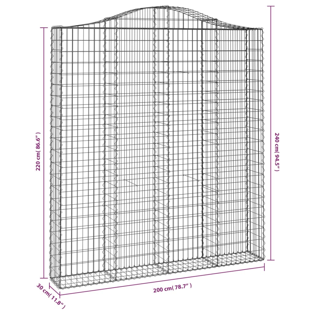 Gabion bågformad 200x30x220/240 cm galvaniserat järn