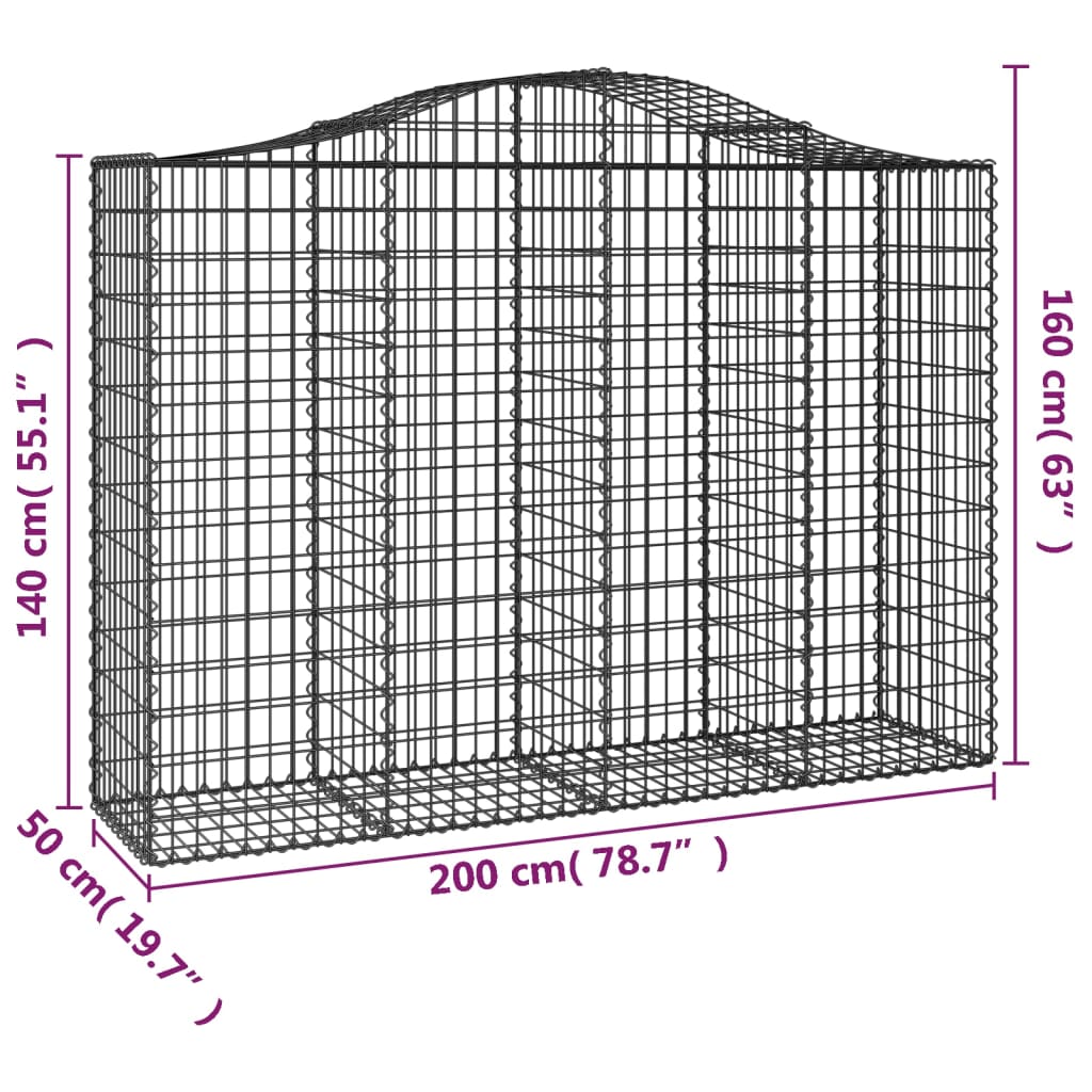 Gabion bågformad 200x50x140/160 cm galvaniserat järn