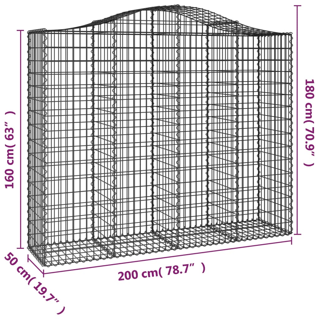 Gabion bågformad 200x50x160/180 cm galvaniserat järn