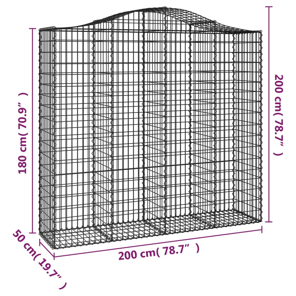 Gabion bågformad 200x50x180/200 cm galvaniserat järn