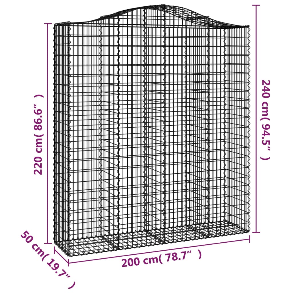 Gabion bågformad 200x50x220/240 cm galvaniserat järn