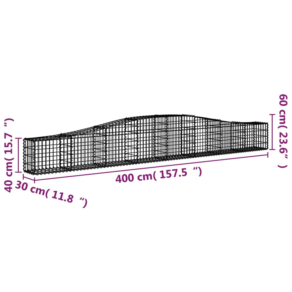 Gabion bågformad 400x30x40/60 cm galvaniserat järn