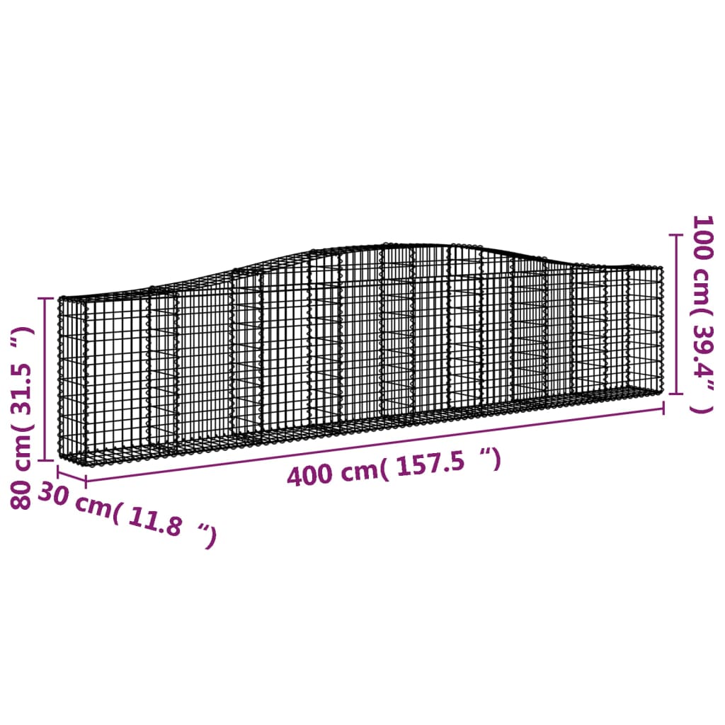 Gabion bågformad 400x30x80/100 cm galvaniserat järn