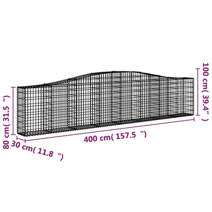 Gabion bågformad 400x30x80/100 cm galvaniserat järn