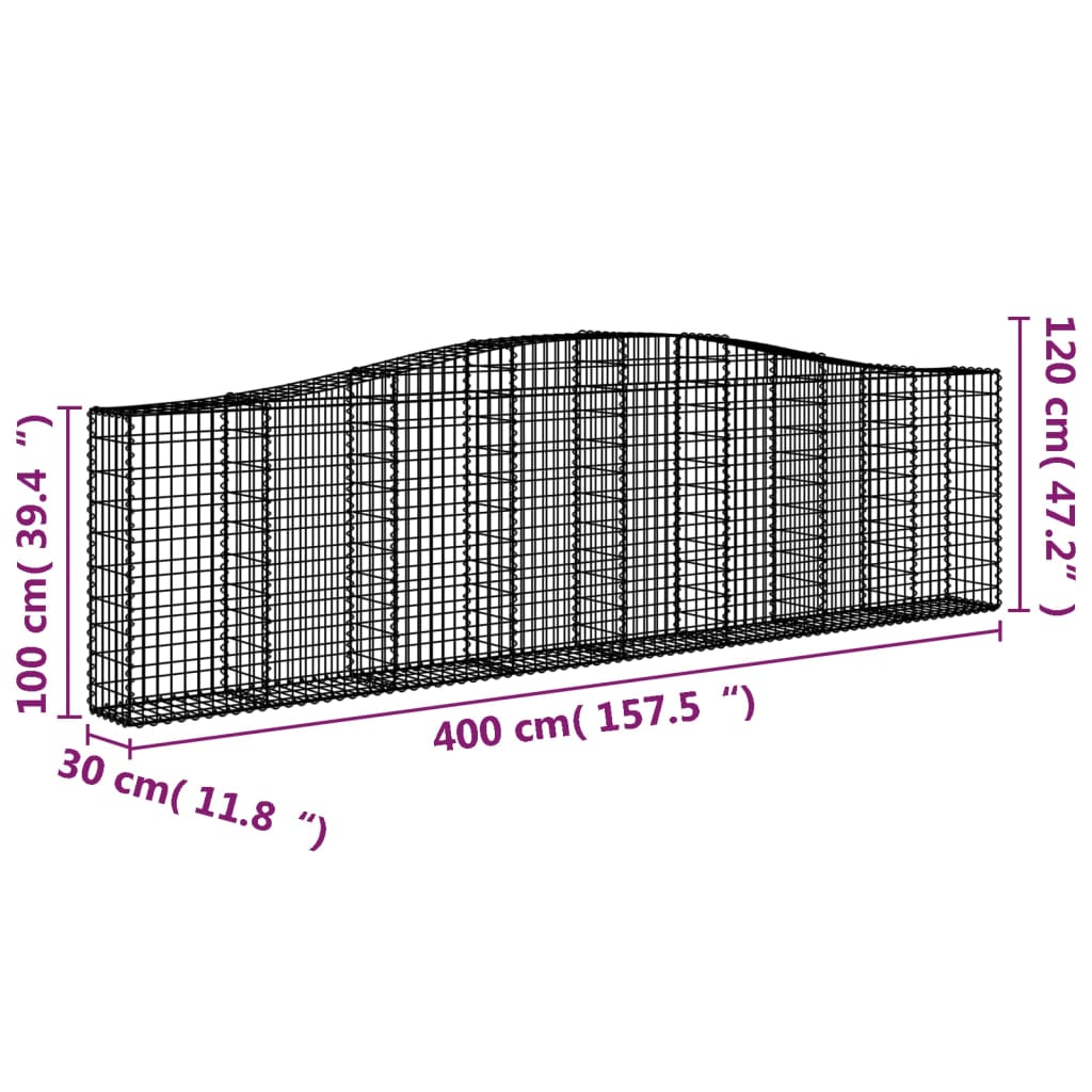 Gabion bågformad 400x30x100/120 cm galvaniserat järn